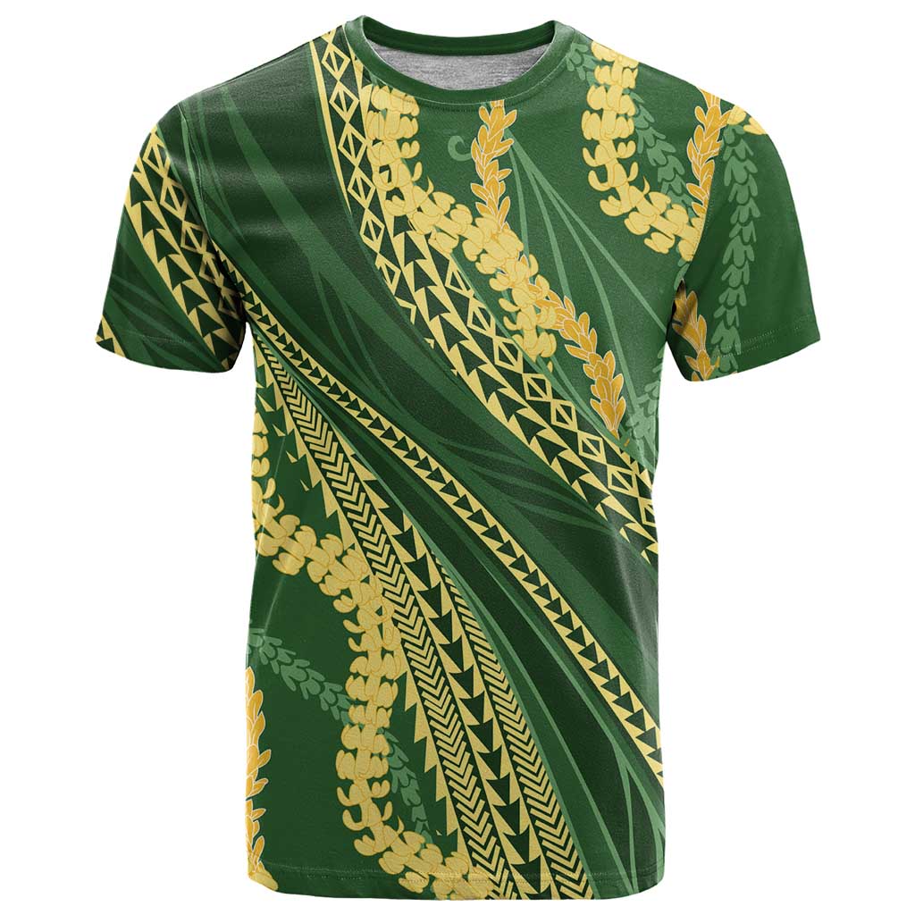 Polynesian Puakeniken Pikake Twisted Lei T Shirt Emerald - Polynesian Pride