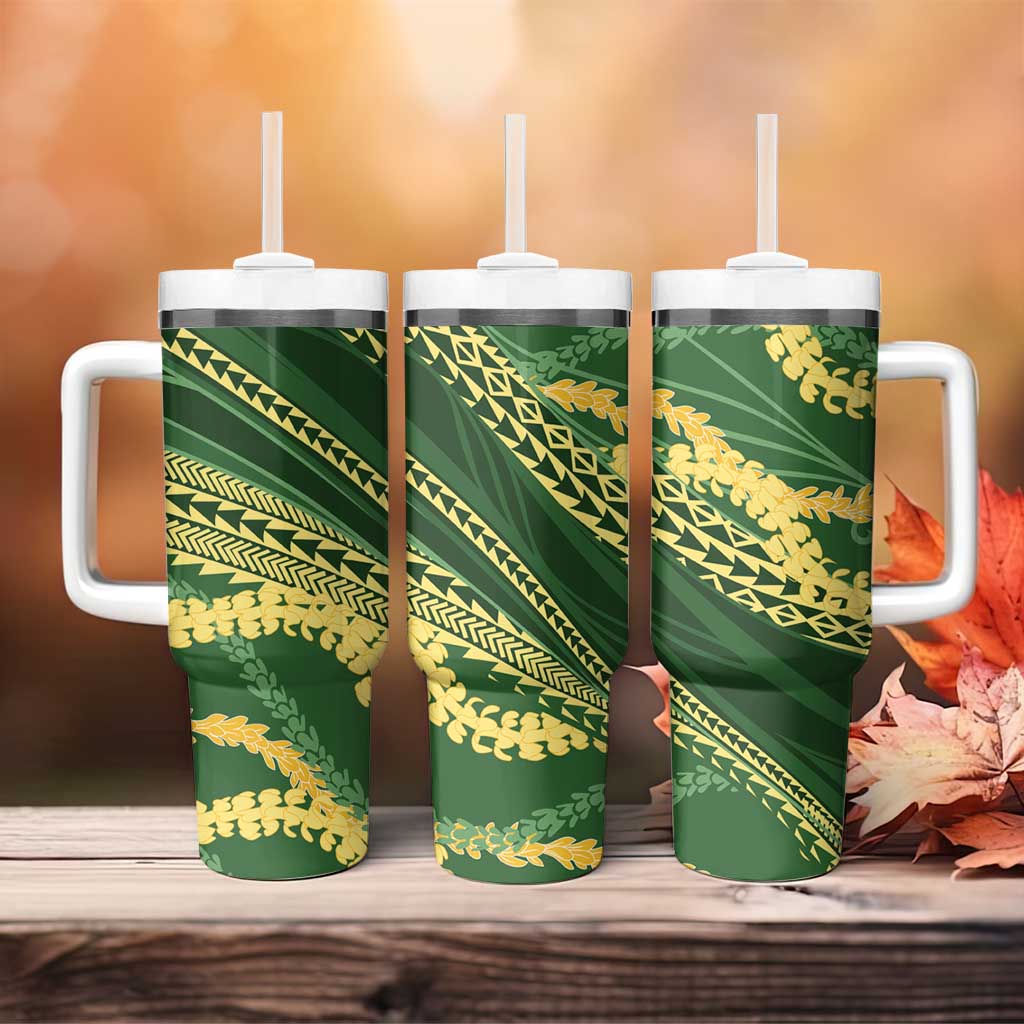 Polynesian Puakeniken Pikake Twisted Lei Tumbler With Handle Emerald - Polynesian Pride