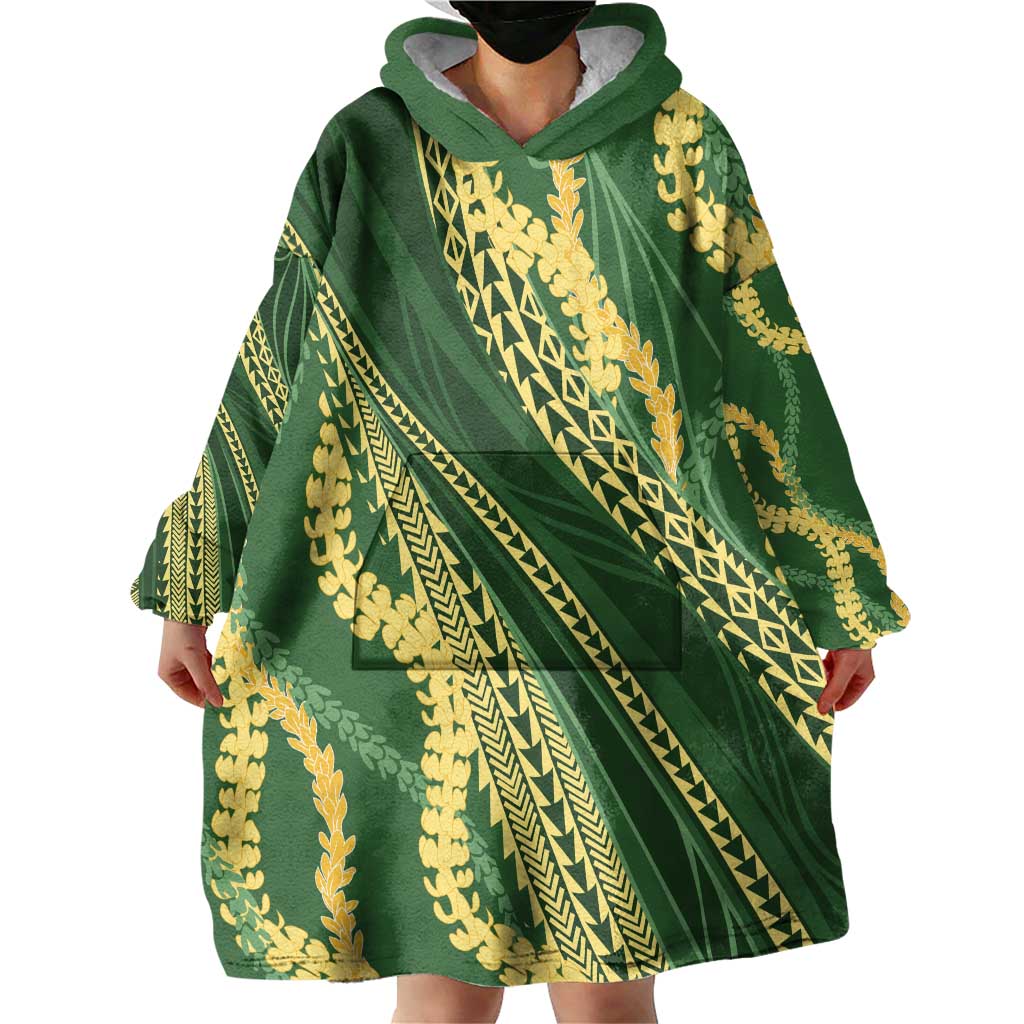 Polynesian Puakeniken Pikake Twisted Lei Wearable Blanket Hoodie Emerald LT7 - Polynesian Pride