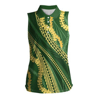 Polynesian Puakeniken Pikake Twisted Lei Women Sleeveless Polo Shirt Emerald LT7 Female Emerald - Polynesian Pride