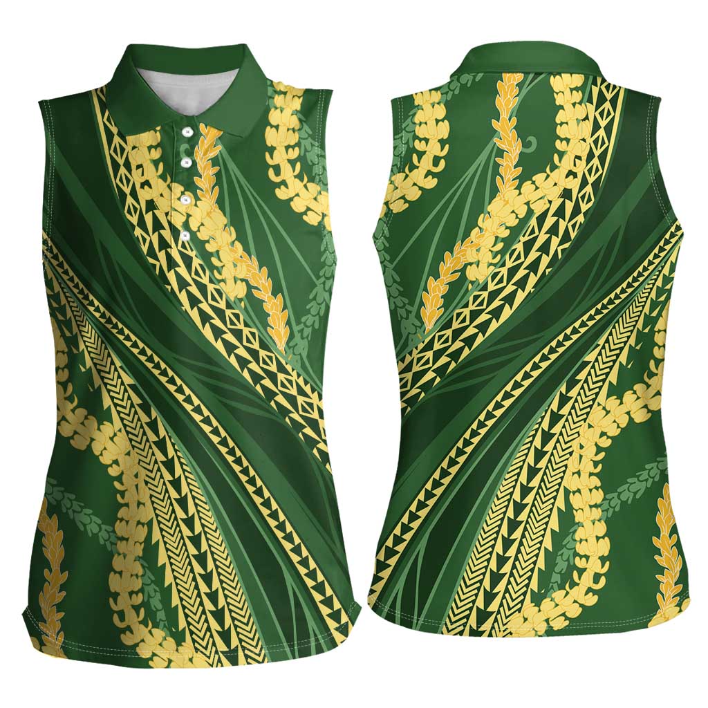 Polynesian Puakeniken Pikake Twisted Lei Women Sleeveless Polo Shirt Emerald LT7 - Polynesian Pride