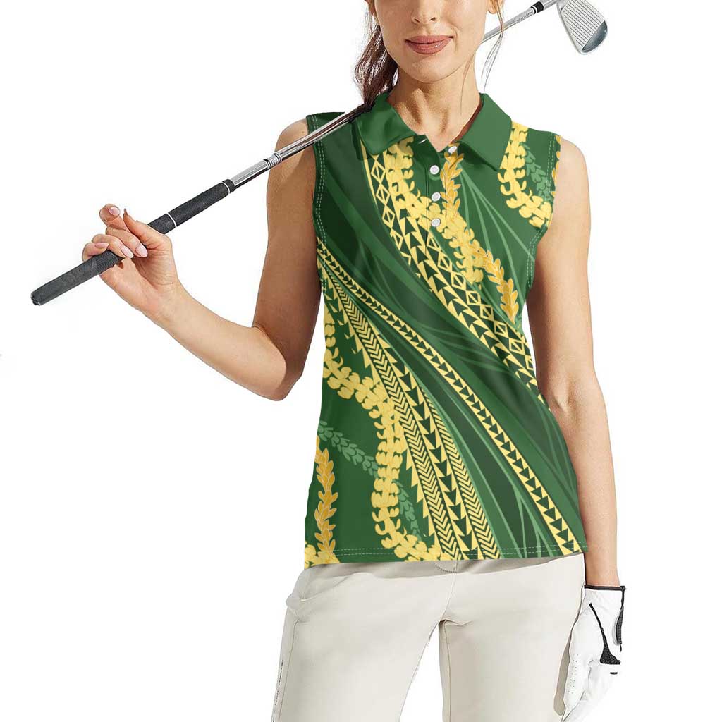 Polynesian Puakeniken Pikake Twisted Lei Women Sleeveless Polo Shirt Emerald LT7 - Polynesian Pride