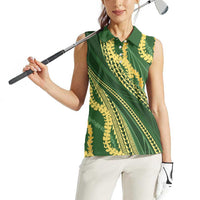 Polynesian Puakeniken Pikake Twisted Lei Women Sleeveless Polo Shirt Emerald LT7 - Polynesian Pride