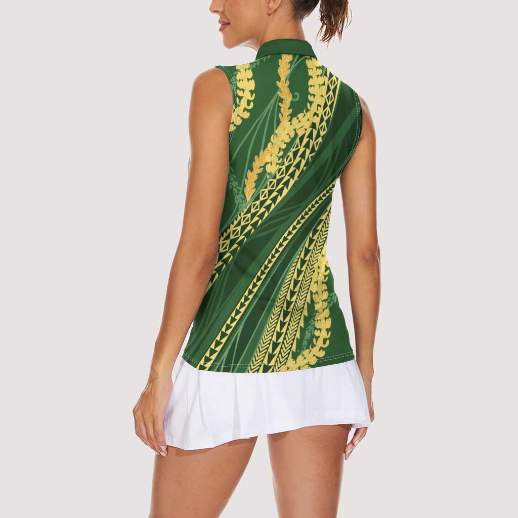 Polynesian Puakeniken Pikake Twisted Lei Women Sleeveless Polo Shirt Emerald LT7 - Polynesian Pride