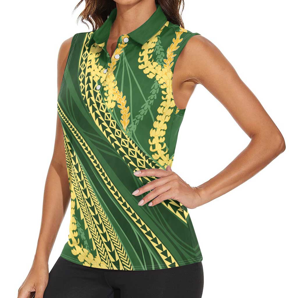 Polynesian Puakeniken Pikake Twisted Lei Women Sleeveless Polo Shirt Emerald LT7 - Polynesian Pride