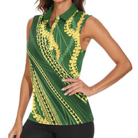 Polynesian Puakeniken Pikake Twisted Lei Women Sleeveless Polo Shirt Emerald LT7 - Polynesian Pride