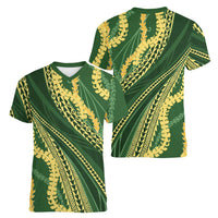Polynesian Puakeniken Pikake Twisted Lei Women V-Neck T-Shirt Emerald LT7 - Polynesian Pride