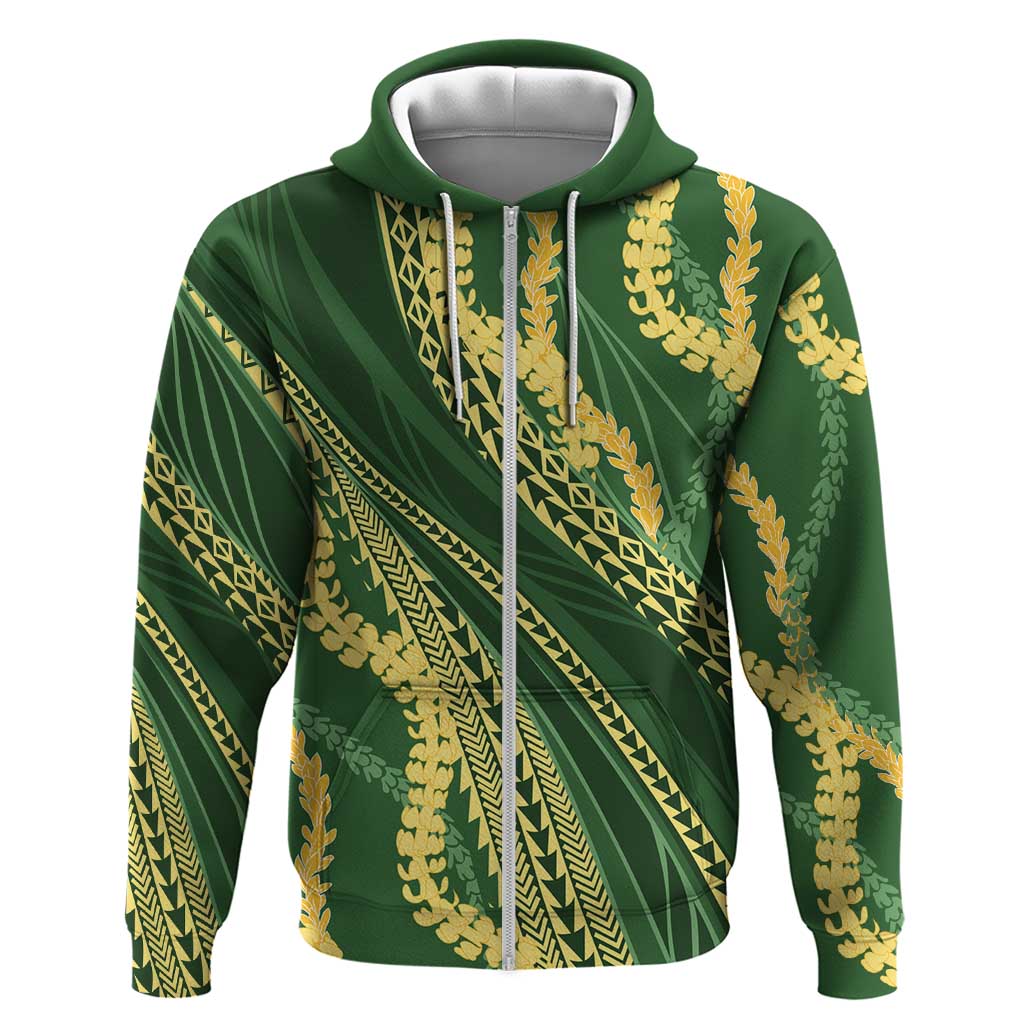 Polynesian Puakeniken Pikake Twisted Lei Zip Hoodie Emerald LT7 Zip Hoodie Emerald - Polynesian Pride