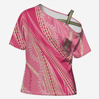 Polynesian Puakeniken Pikake Twisted Lei Cross Shoulder Shirt Rose Pink LT7 Female Rose Pink - Polynesian Pride