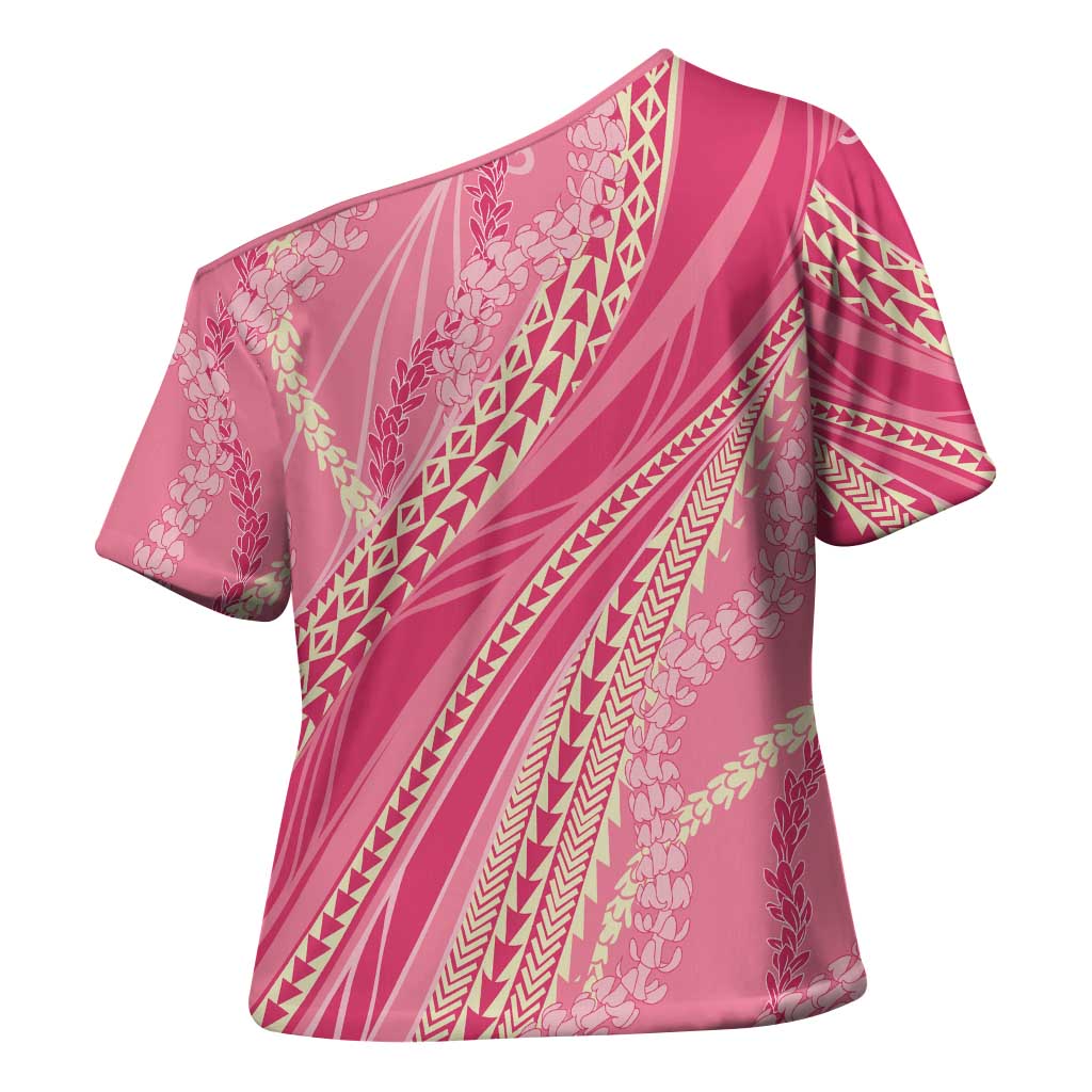 Polynesian Puakeniken Pikake Twisted Lei Cross Shoulder Shirt Rose Pink LT7 - Polynesian Pride