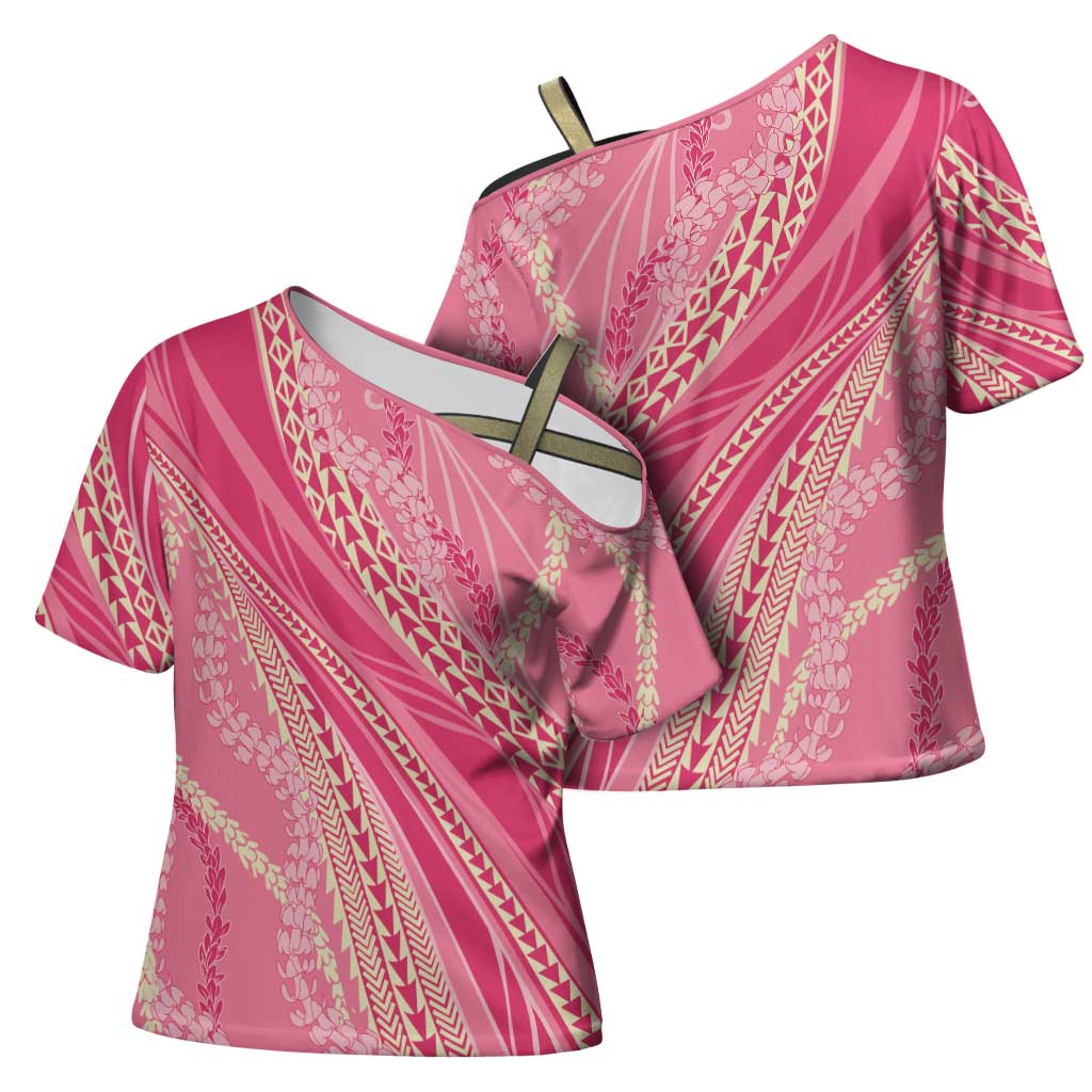 Polynesian Puakeniken Pikake Twisted Lei Cross Shoulder Shirt Rose Pink LT7 - Polynesian Pride