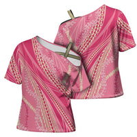 Polynesian Puakeniken Pikake Twisted Lei Cross Shoulder Shirt Rose Pink LT7 - Polynesian Pride