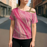 Polynesian Puakeniken Pikake Twisted Lei Cross Shoulder Shirt Rose Pink LT7 - Polynesian Pride