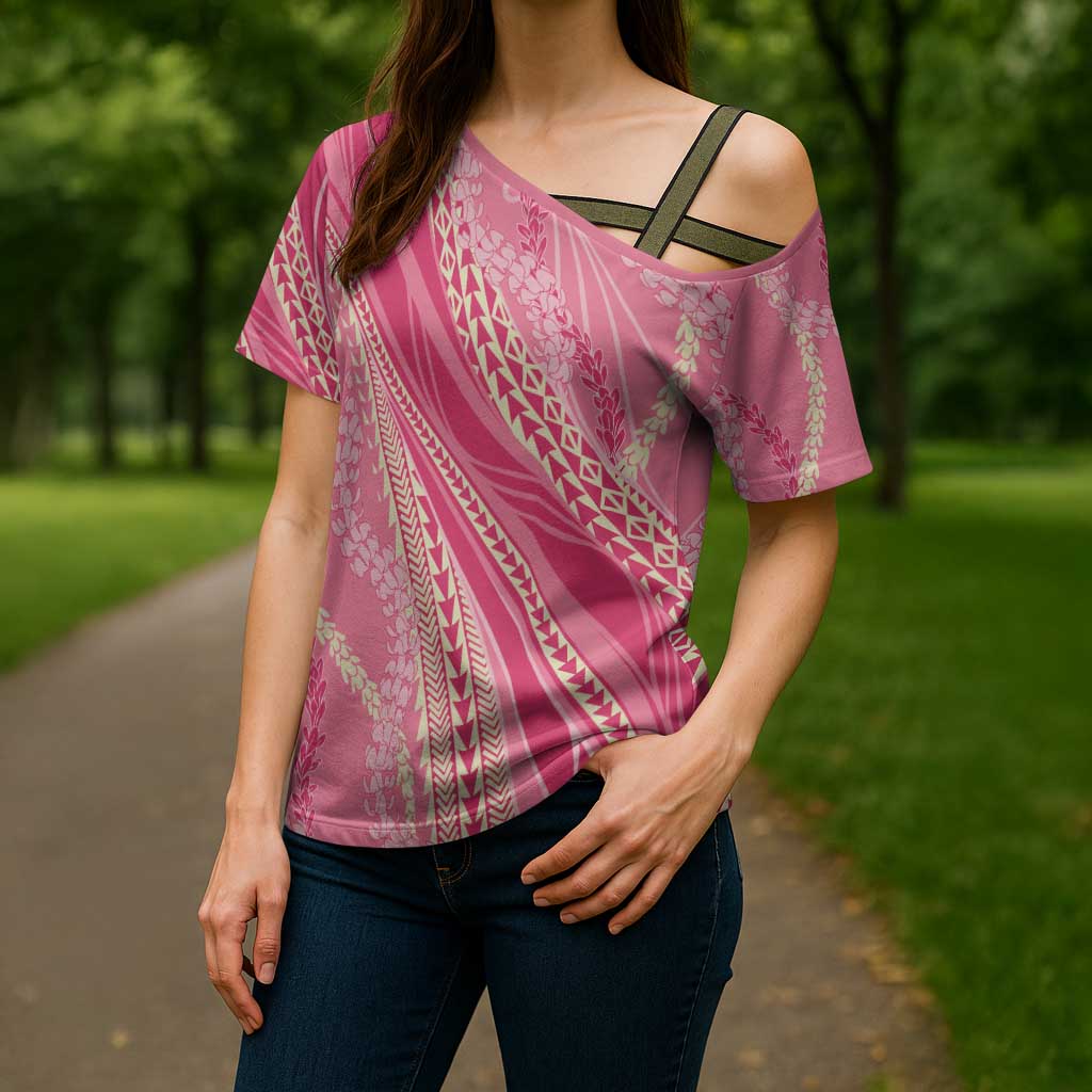 Polynesian Puakeniken Pikake Twisted Lei Cross Shoulder Shirt Rose Pink LT7 - Polynesian Pride