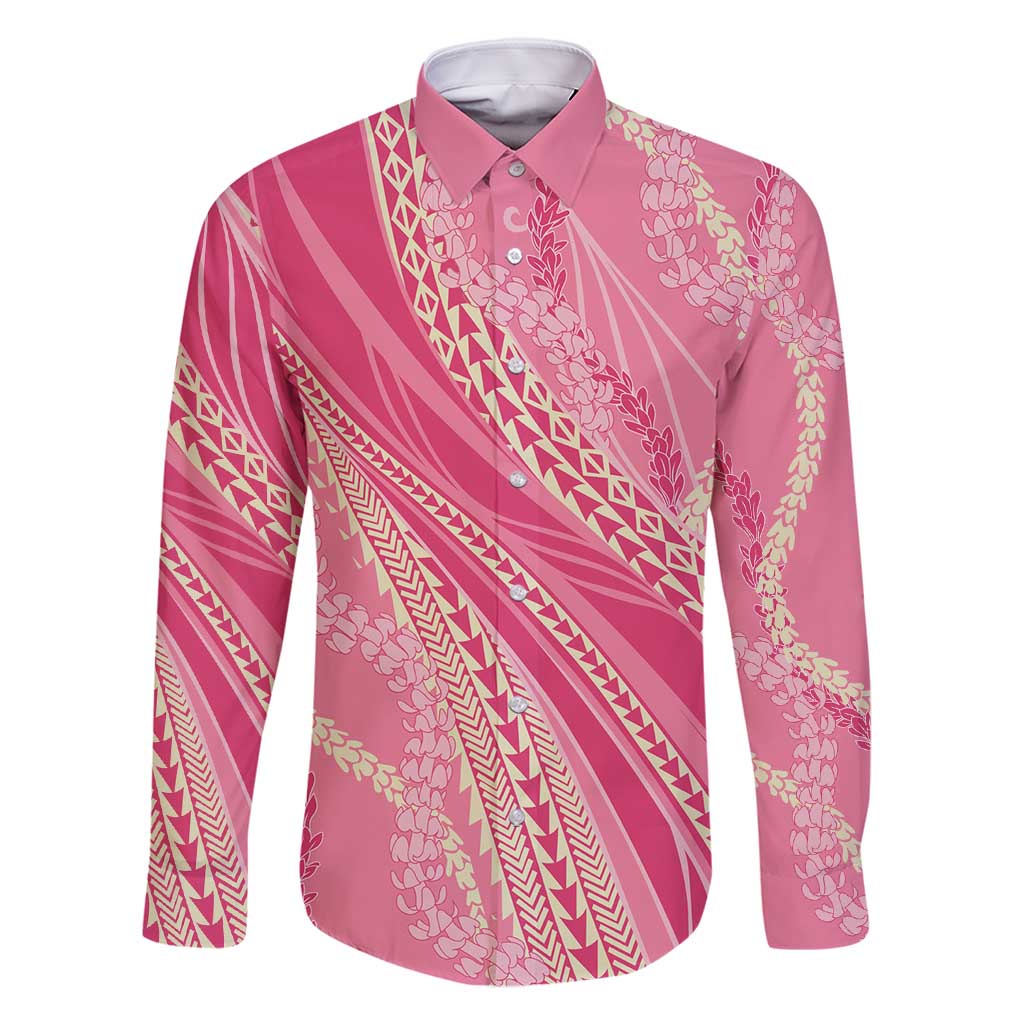 Polynesian Puakeniken Pikake Twisted Lei Family Matching Long Sleeve Bodycon Dress and Hawaiian Shirt Rose Pink - Polynesian Pride