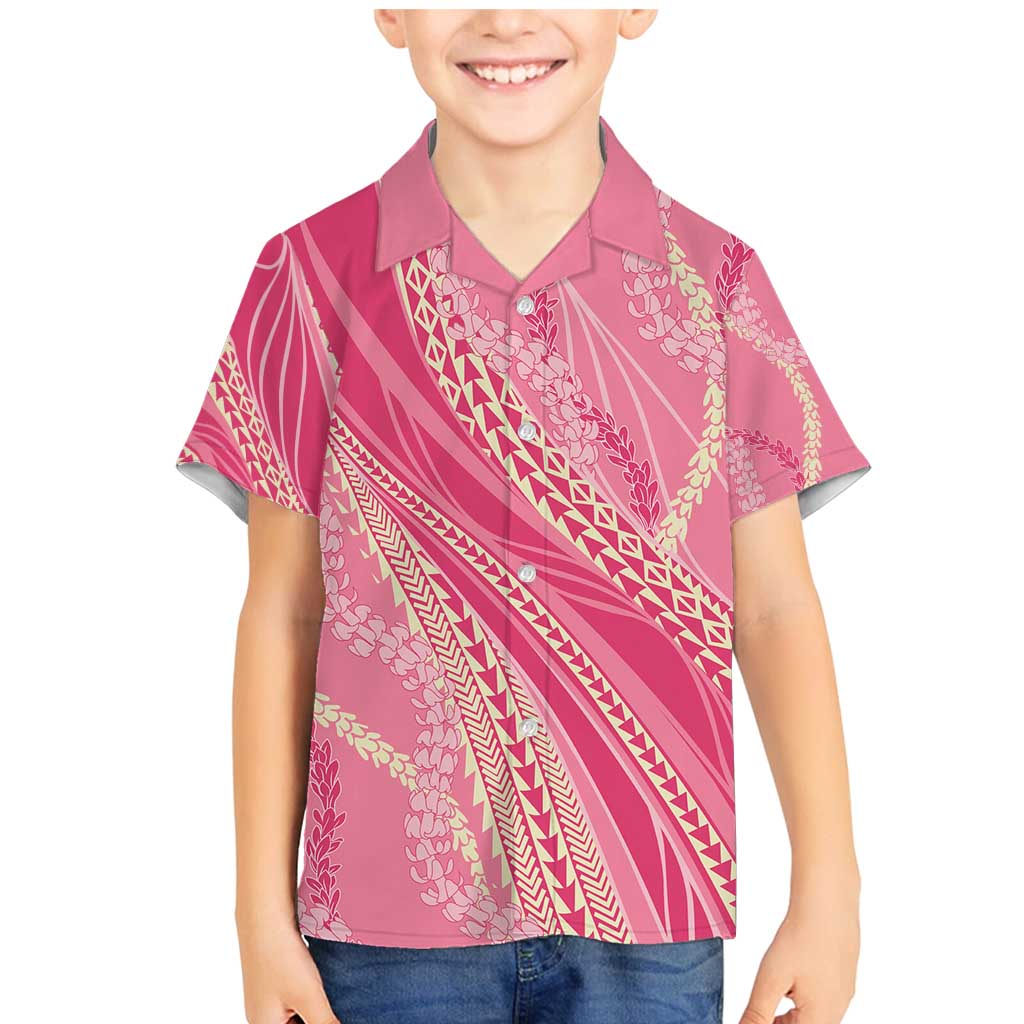 Polynesian Puakeniken Pikake Twisted Lei Family Matching Mermaid Dress and Hawaiian Shirt Rose Pink - Polynesian Pride