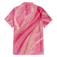 Polynesian Puakeniken Pikake Twisted Lei Family Matching Off Shoulder Maxi Dress and Hawaiian Shirt Rose Pink - Polynesian Pride