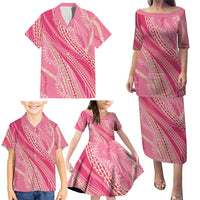 Polynesian Puakeniken Pikake Twisted Lei Family Matching Puletasi and Hawaiian Shirt Rose Pink - Polynesian Pride