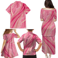 Polynesian Puakeniken Pikake Twisted Lei Family Matching Puletasi and Hawaiian Shirt Rose Pink - Polynesian Pride