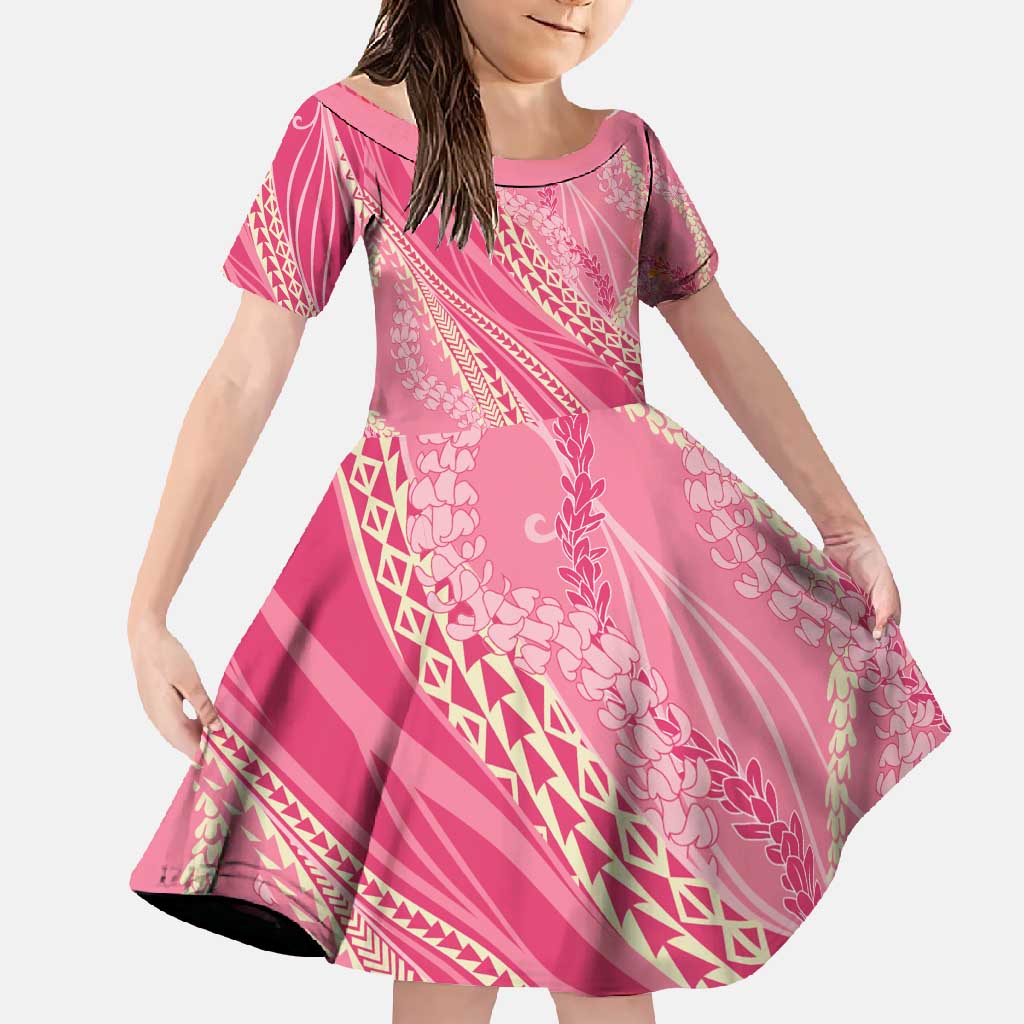 Polynesian Puakeniken Pikake Twisted Lei Family Matching Short Sleeve Bodycon Dress and Hawaiian Shirt Rose Pink - Polynesian Pride