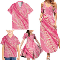 Polynesian Puakeniken Pikake Twisted Lei Family Matching Summer Maxi Dress and Hawaiian Shirt Rose Pink - Polynesian Pride
