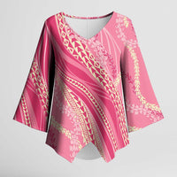 Polynesian Puakeniken Pikake Twisted Lei Kimono Sleeve Blouse Rose Pink LT7 Female Rose Pink - Polynesian Pride