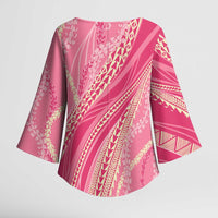 Polynesian Puakeniken Pikake Twisted Lei Kimono Sleeve Blouse Rose Pink LT7 - Polynesian Pride