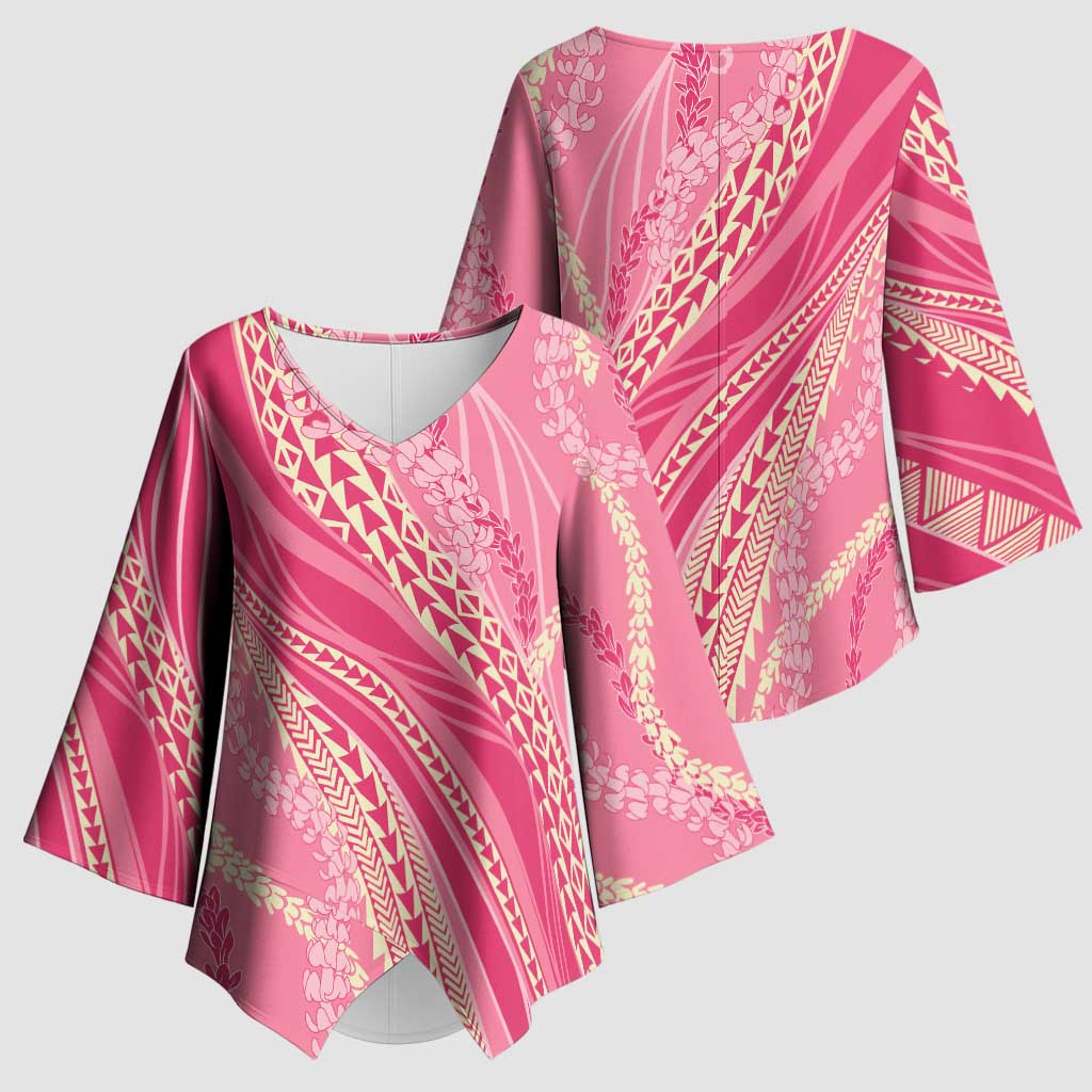 Polynesian Puakeniken Pikake Twisted Lei Kimono Sleeve Blouse Rose Pink LT7 - Polynesian Pride