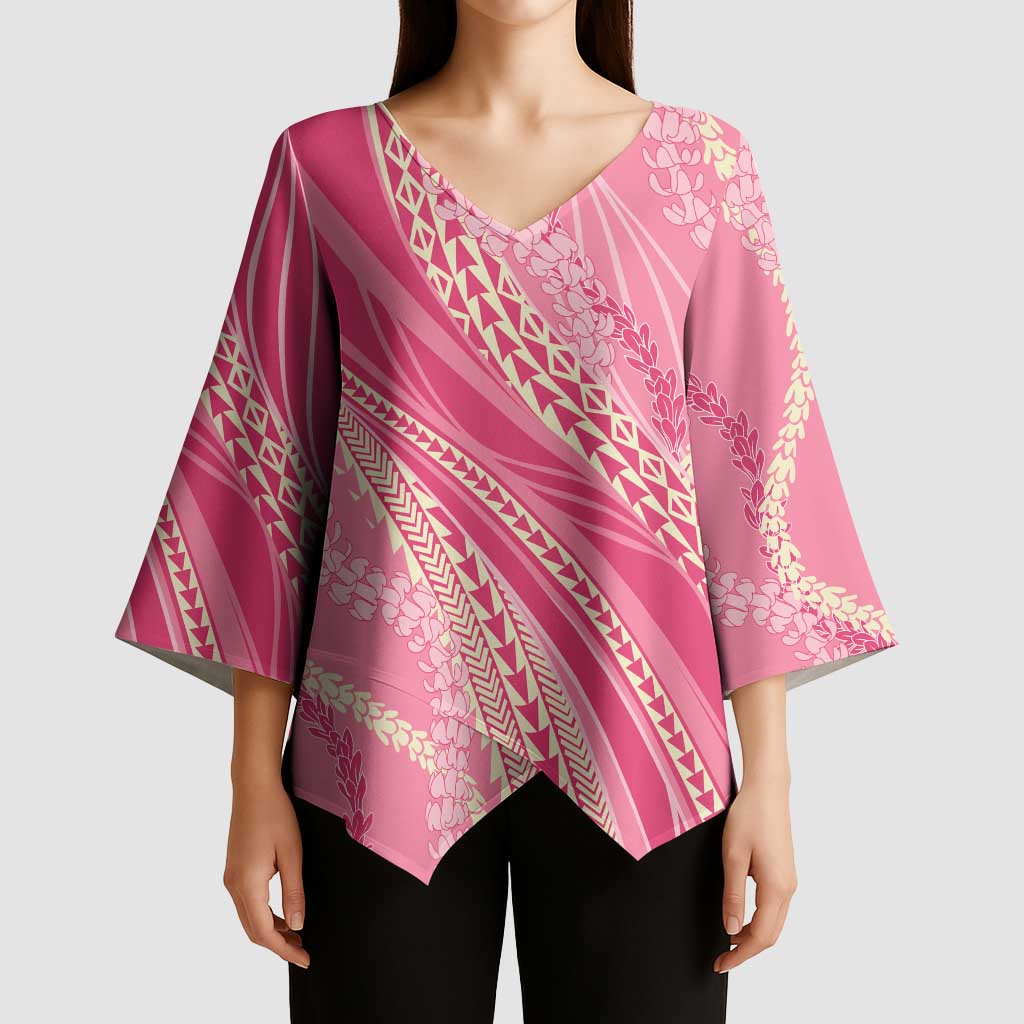 Polynesian Puakeniken Pikake Twisted Lei Kimono Sleeve Blouse Rose Pink LT7 - Polynesian Pride