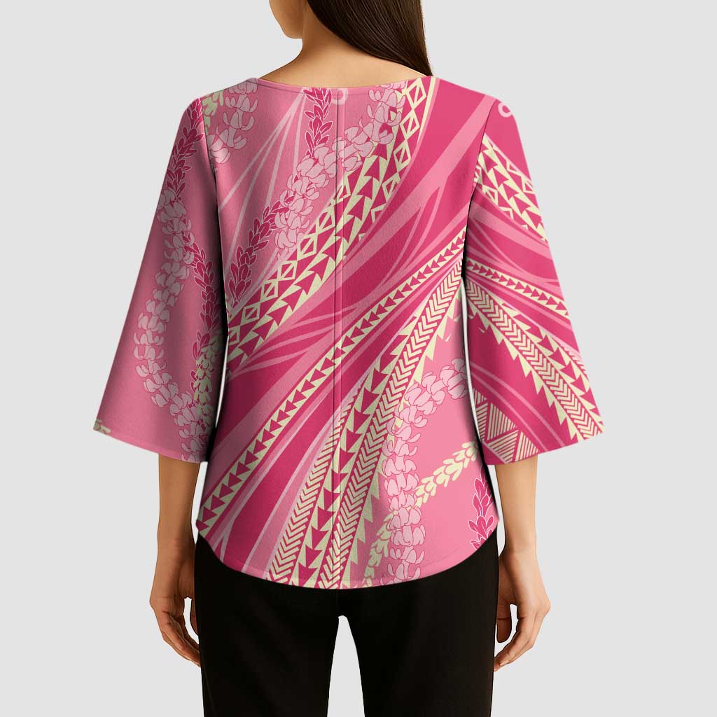 Polynesian Puakeniken Pikake Twisted Lei Kimono Sleeve Blouse Rose Pink LT7 - Polynesian Pride