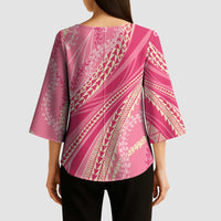 Polynesian Puakeniken Pikake Twisted Lei Kimono Sleeve Blouse Rose Pink LT7 - Polynesian Pride