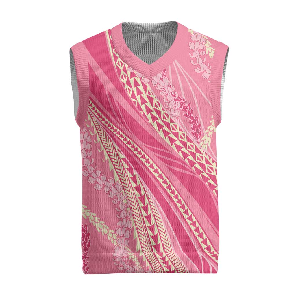 Polynesian Puakeniken Pikake Twisted Lei Christmas Knitted V-Neck Vest Rose Pink - Polynesian Pride