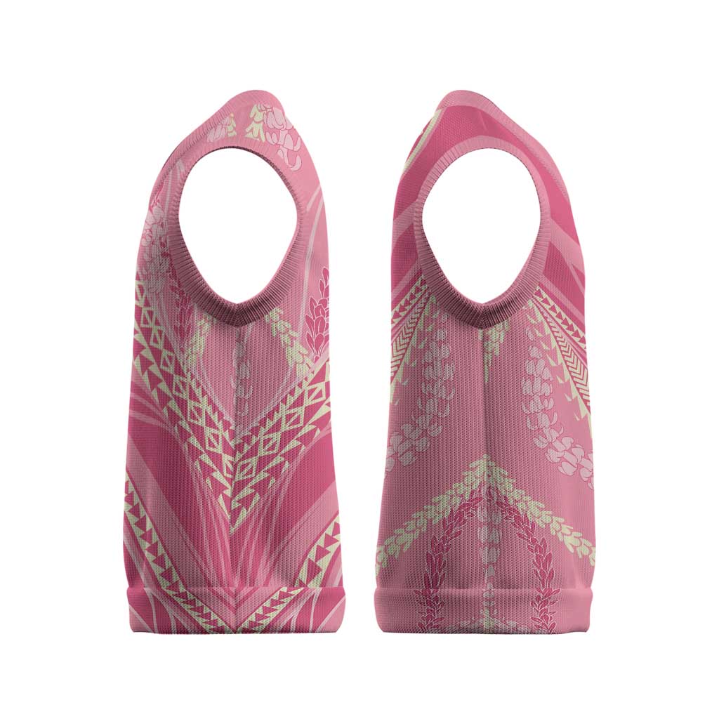 Polynesian Puakeniken Pikake Twisted Lei Christmas Knitted V-Neck Vest Rose Pink - Polynesian Pride
