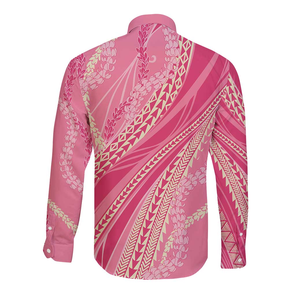 Polynesian Puakeniken Pikake Twisted Lei Long Sleeve Button Shirt Rose Pink LT7 - Polynesian Pride