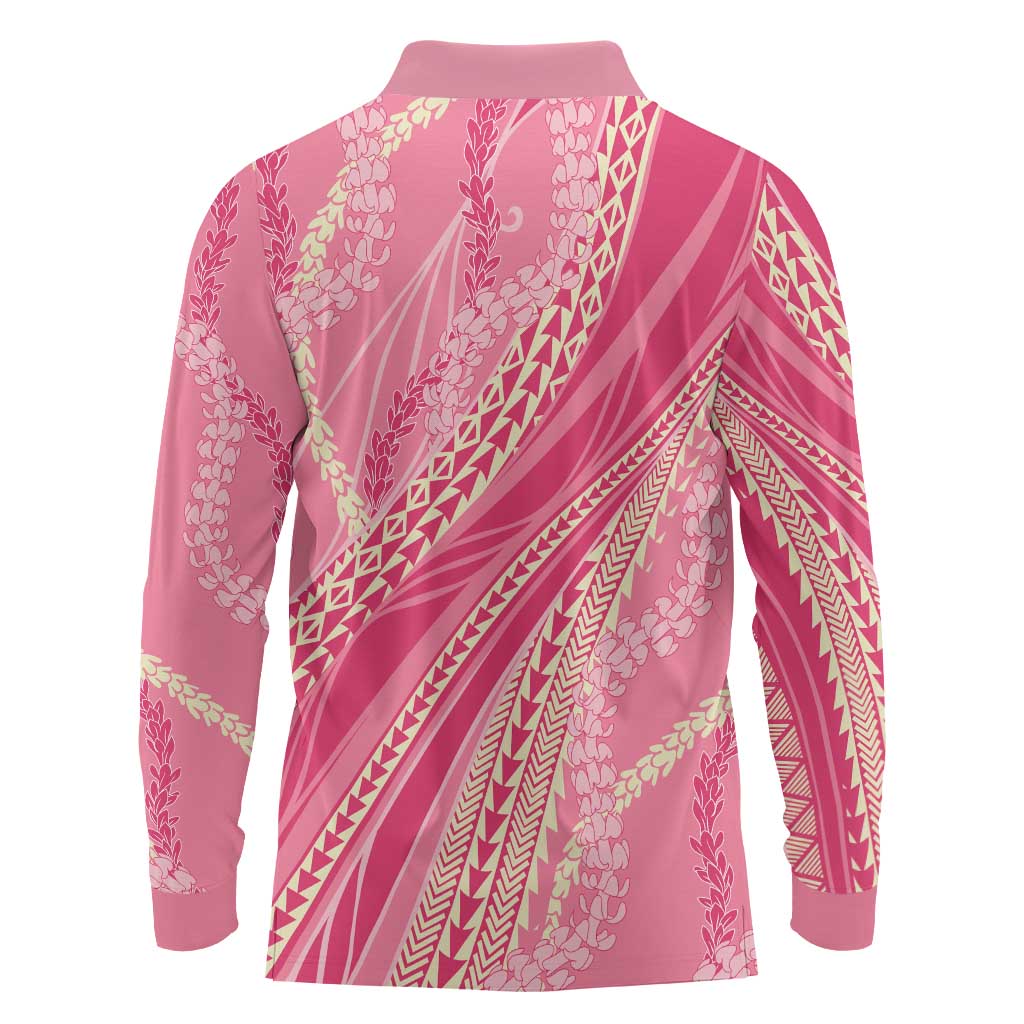 Polynesian Puakeniken Pikake Twisted Lei Long Sleeve Polo Shirt Rose Pink LT7 - Polynesian Pride