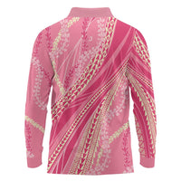 Polynesian Puakeniken Pikake Twisted Lei Long Sleeve Polo Shirt Rose Pink LT7 - Polynesian Pride