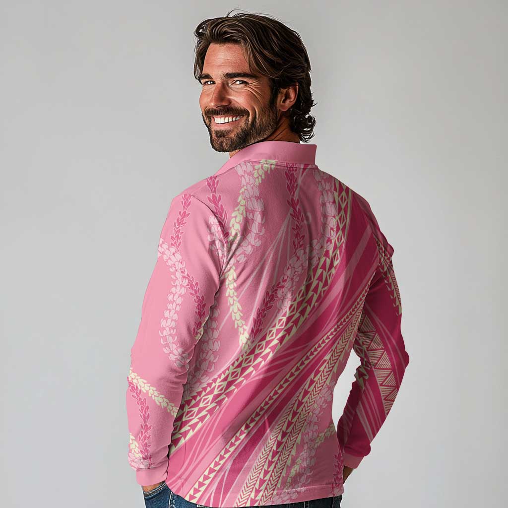 Polynesian Puakeniken Pikake Twisted Lei Long Sleeve Polo Shirt Rose Pink LT7 - Polynesian Pride