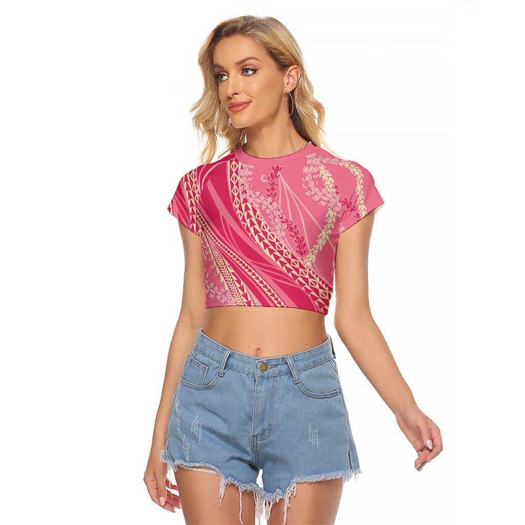 Polynesian Puakeniken Pikake Twisted Lei Raglan Cropped T Shirt Rose Pink LT7 Female Rose Pink - Polynesian Pride