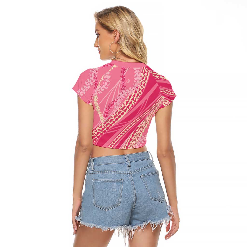 Polynesian Puakeniken Pikake Twisted Lei Raglan Cropped T Shirt Rose Pink LT7 - Polynesian Pride