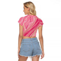 Polynesian Puakeniken Pikake Twisted Lei Raglan Cropped T Shirt Rose Pink LT7 - Polynesian Pride