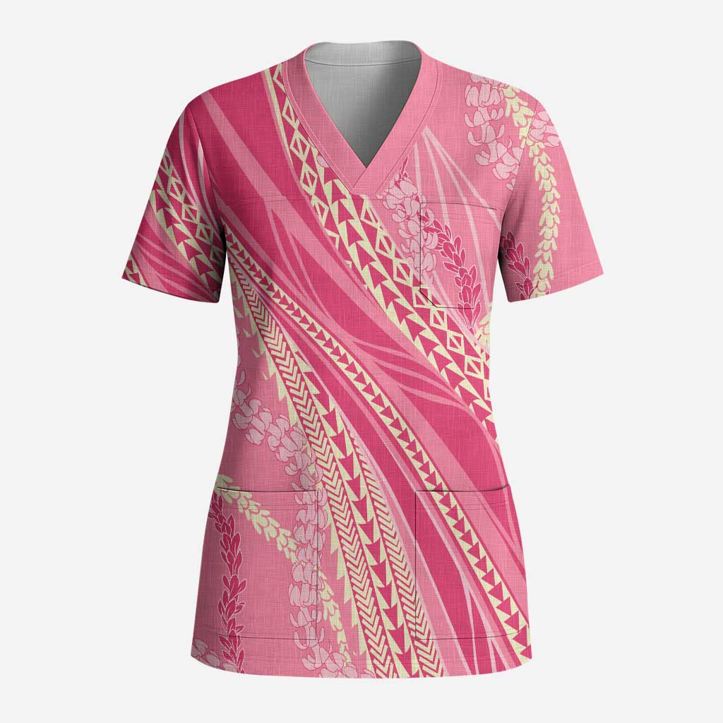 Polynesian Puakeniken Pikake Twisted Lei Scrub Top Rose Pink LT7 Adult Rose Pink - Polynesian Pride