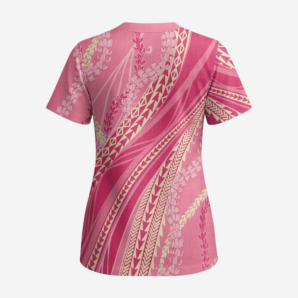 Polynesian Puakeniken Pikake Twisted Lei Scrub Top Rose Pink LT7 - Polynesian Pride