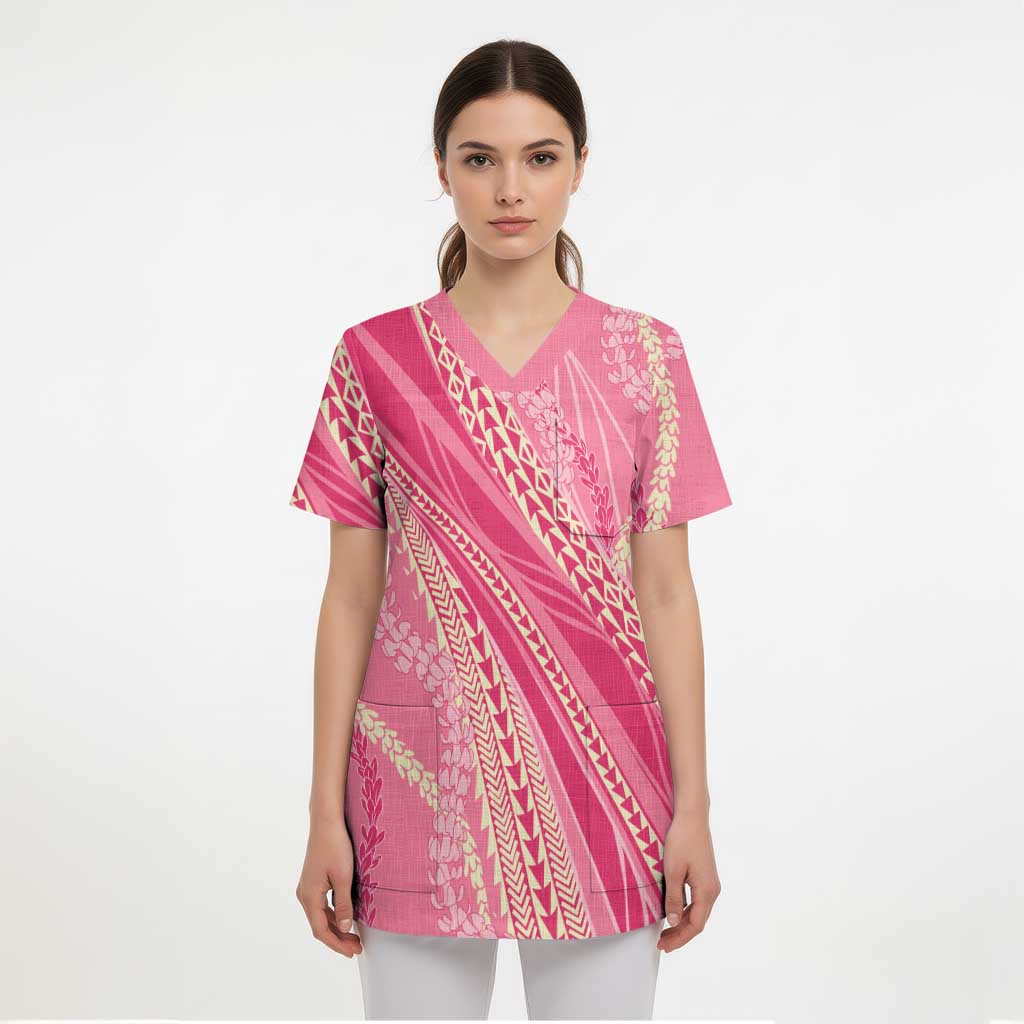 Polynesian Puakeniken Pikake Twisted Lei Scrub Top Rose Pink LT7 - Polynesian Pride