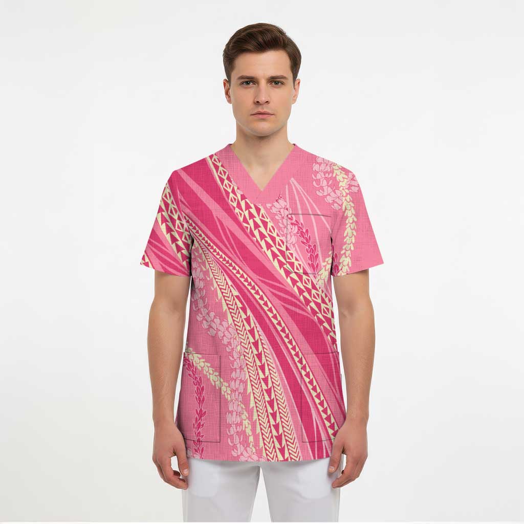 Polynesian Puakeniken Pikake Twisted Lei Scrub Top Rose Pink LT7 - Polynesian Pride