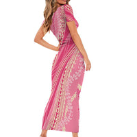 Polynesian Puakeniken Pikake Twisted Lei Short Sleeve Bodycon Dress Rose Pink LT7 - Polynesian Pride