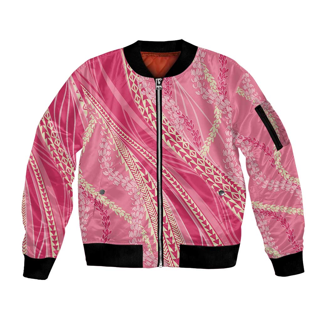 Polynesian Puakeniken Pikake Twisted Lei Sleeve Zip Bomber Jacket Rose Pink LT7 Unisex Rose Pink - Polynesian Pride