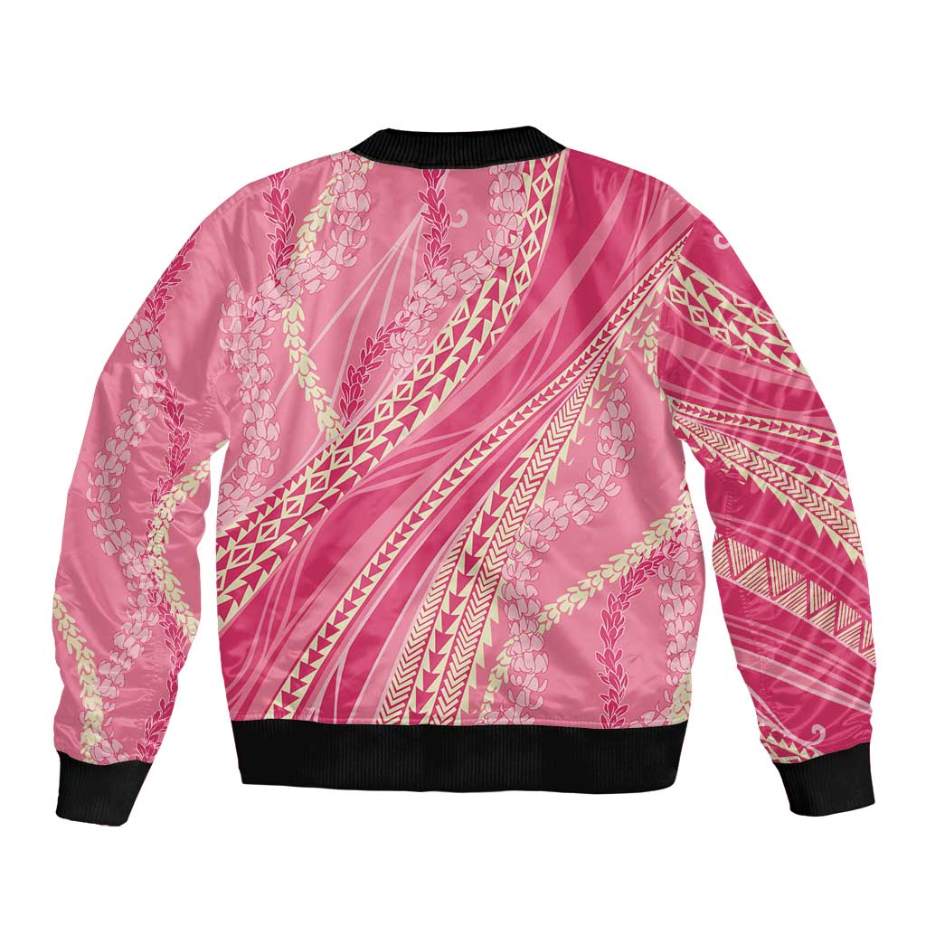 Polynesian Puakeniken Pikake Twisted Lei Sleeve Zip Bomber Jacket Rose Pink LT7 - Polynesian Pride
