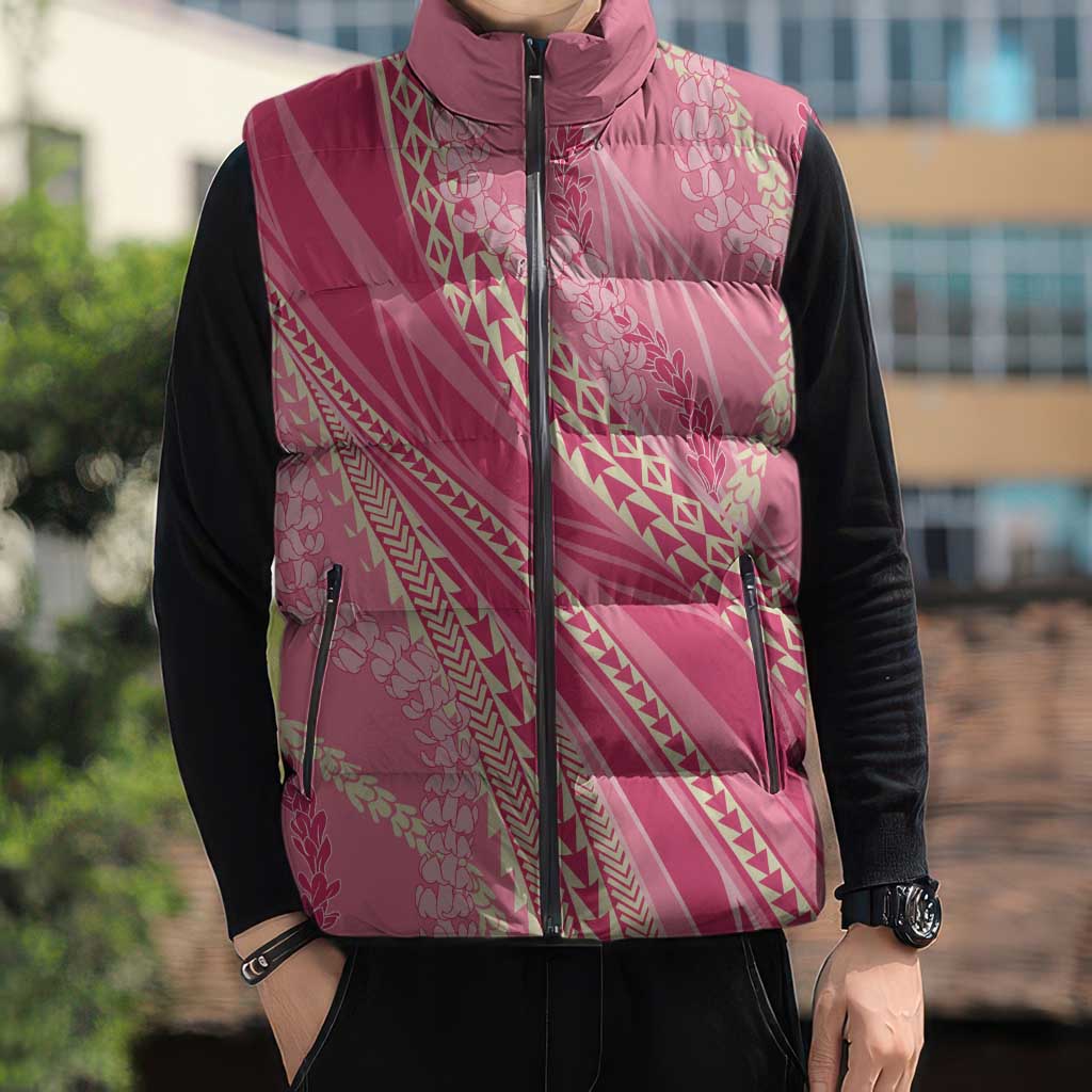 Polynesian Puakeniken Pikake Twisted Lei Sleeveless Puffer Jacket Rose Pink LT7 - Polynesian Pride