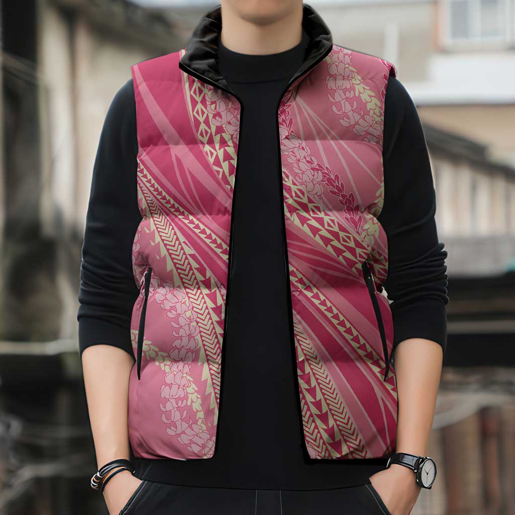 Polynesian Puakeniken Pikake Twisted Lei Sleeveless Puffer Jacket Rose Pink LT7 - Polynesian Pride