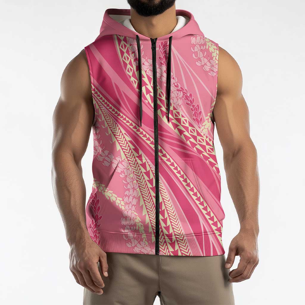 Polynesian Puakeniken Pikake Twisted Lei Sleeveless Zip Hoodie Rose Pink LT7 - Polynesian Pride